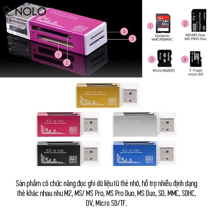 Đọc Thẻ Nhớ Tốc Độ 2.0 All In One  DT105 Hỗ Trợ Nhiều Định Dạng Thẻ Nhớ MS Pro M2 MicroSD TF MS Duo SD SDHC