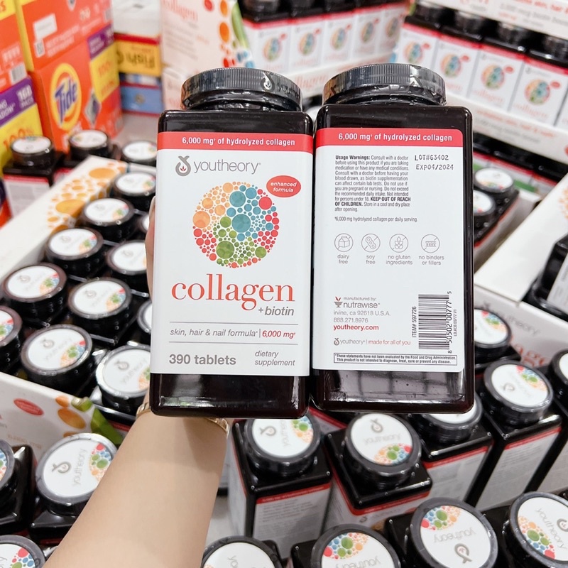 Viên Uống Collagen + Biotin Youtheory 6000mg 390 viên của Mỹ