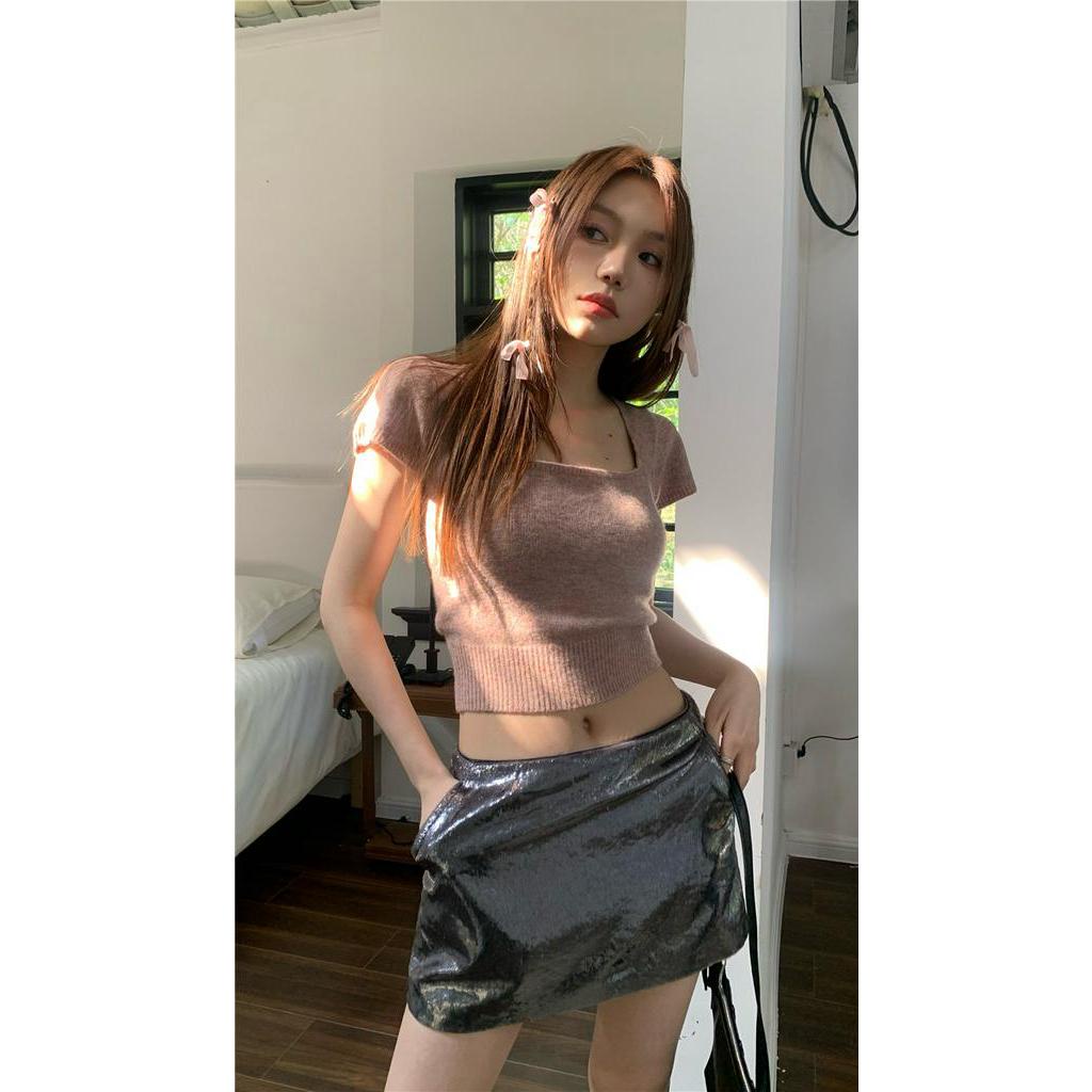 Áo Dệt Kim Cổ Vuông Ngắn Tay Thời Trang Sành Điệu 63328