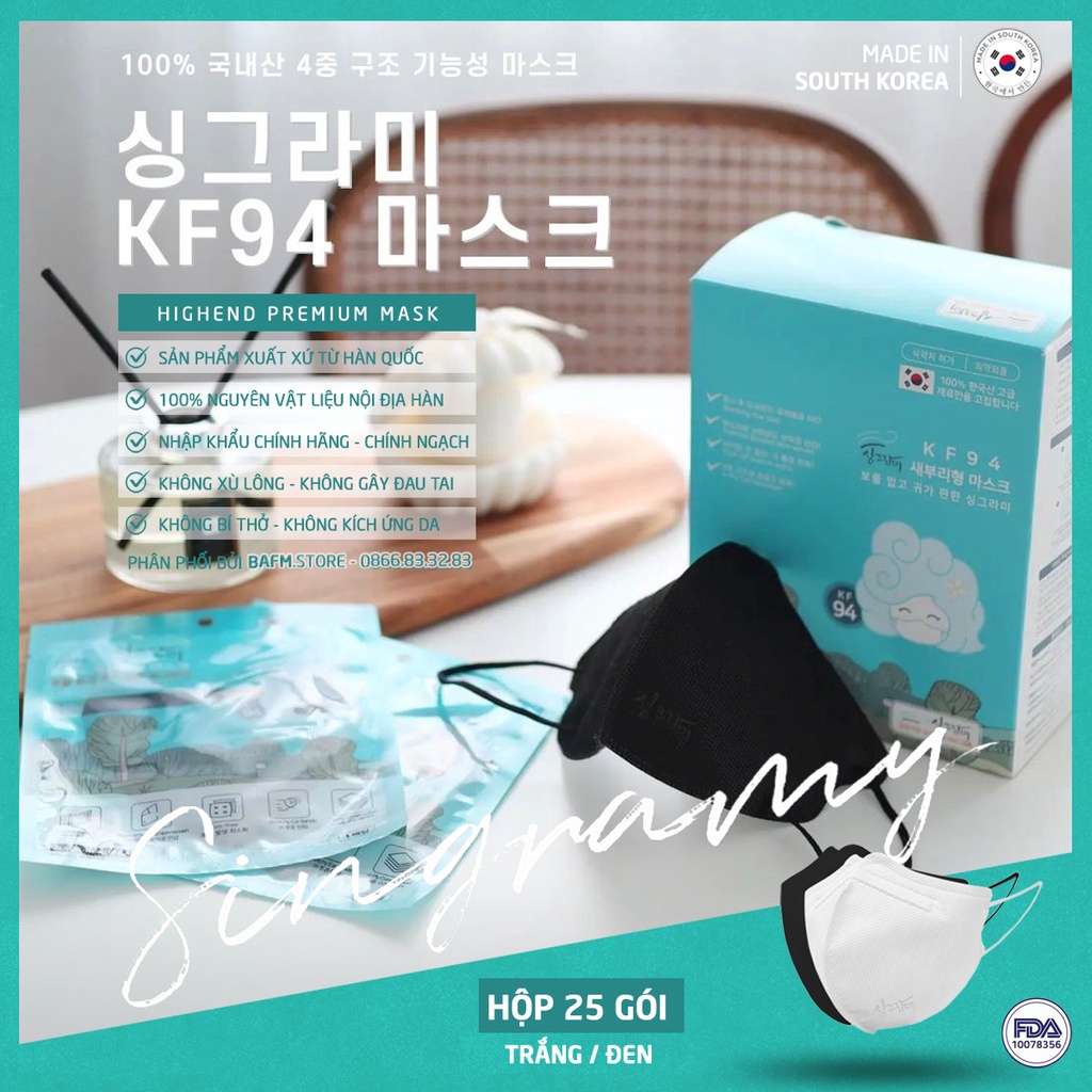 Khẩu Trang KF94 Form 3M Cao Cấp Singramy - Nhập khẩu Chính hãng từ Hàn Quốc - Phân phối bới BAFM