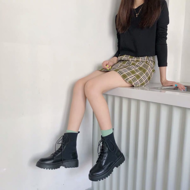 (ORDER) Giày boots ulzzang cổ cao buộc dây có chun siêu xinh