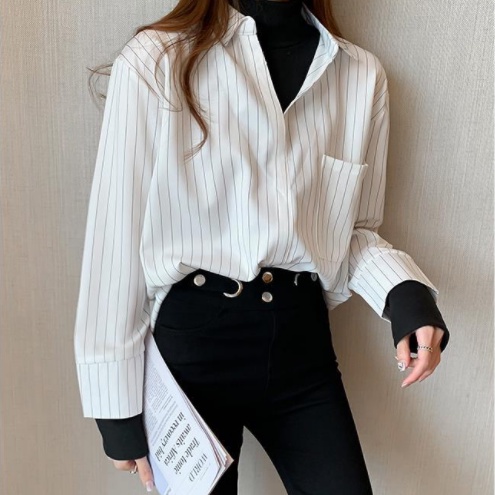 Áo Sơ Mi 2 Lớp Họa Tiết Sọc Thời Trang Công Sở Cho Nữ