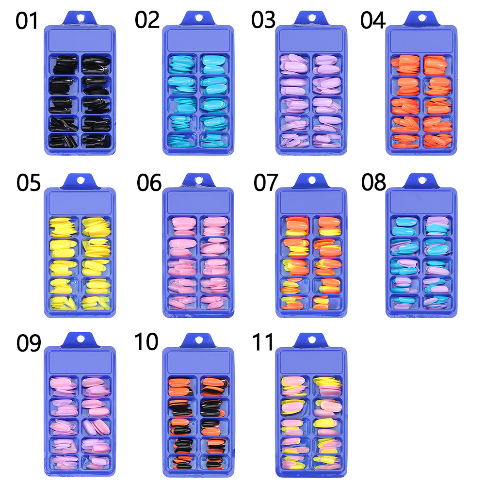 Set 100 Móng Tay Giả Hình Oval Nhiều Màu