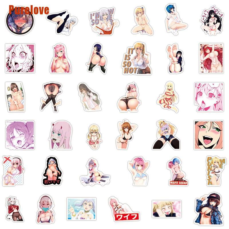 Set 100 Miếng Dán Trang Trí Ván Trượt / Laptop / Ghi Ta Diy Hình Cô Gái Anime Waifu