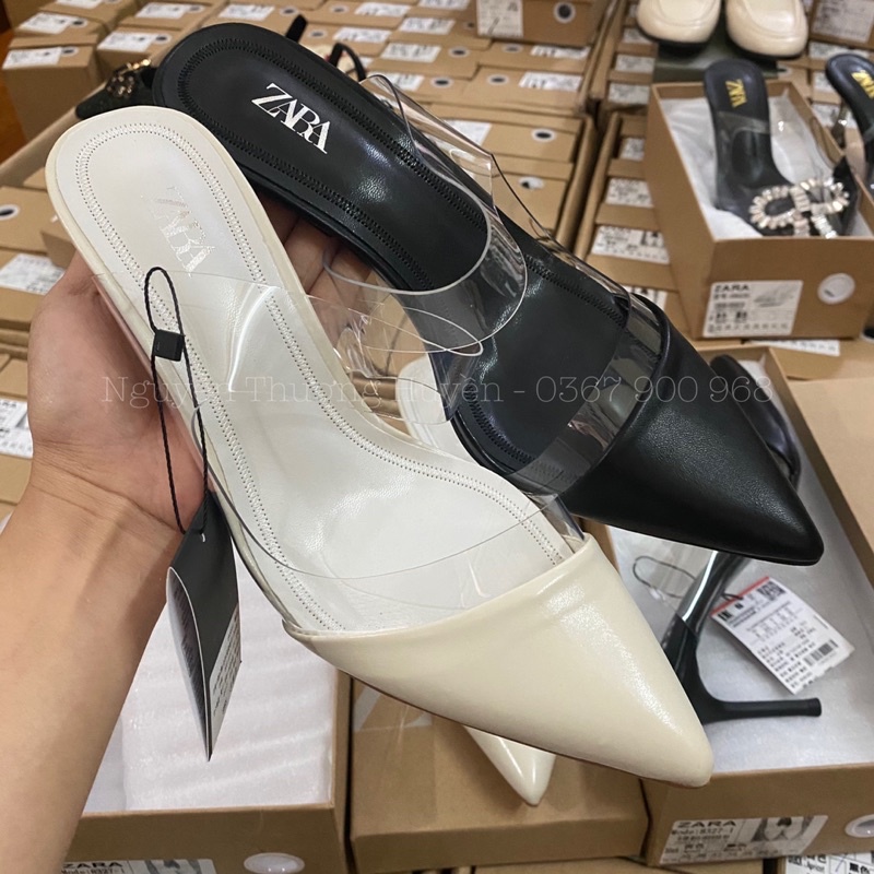 Guốc cao gót mũi nhọn phối quai trong ZR xuất Full box MS-8327