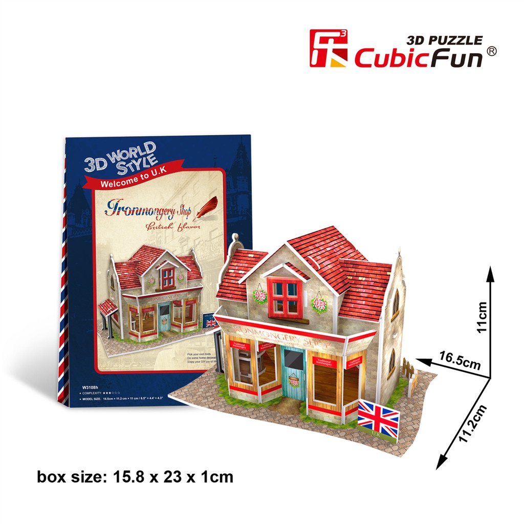 Mô hình giấy 3D CubicFun - Bộ nhà truyền thống Anh -Tronmongery Shop- W3108h