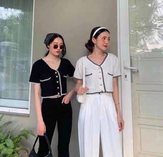 ÁO LEN CỔ TIM PHỐI VIỀN ĐEN/ TRẮNG