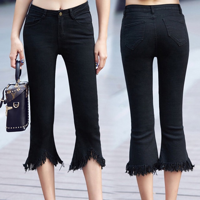 Quần jean thun lỡ big size màu đen ống loe size lớn 65-90kg