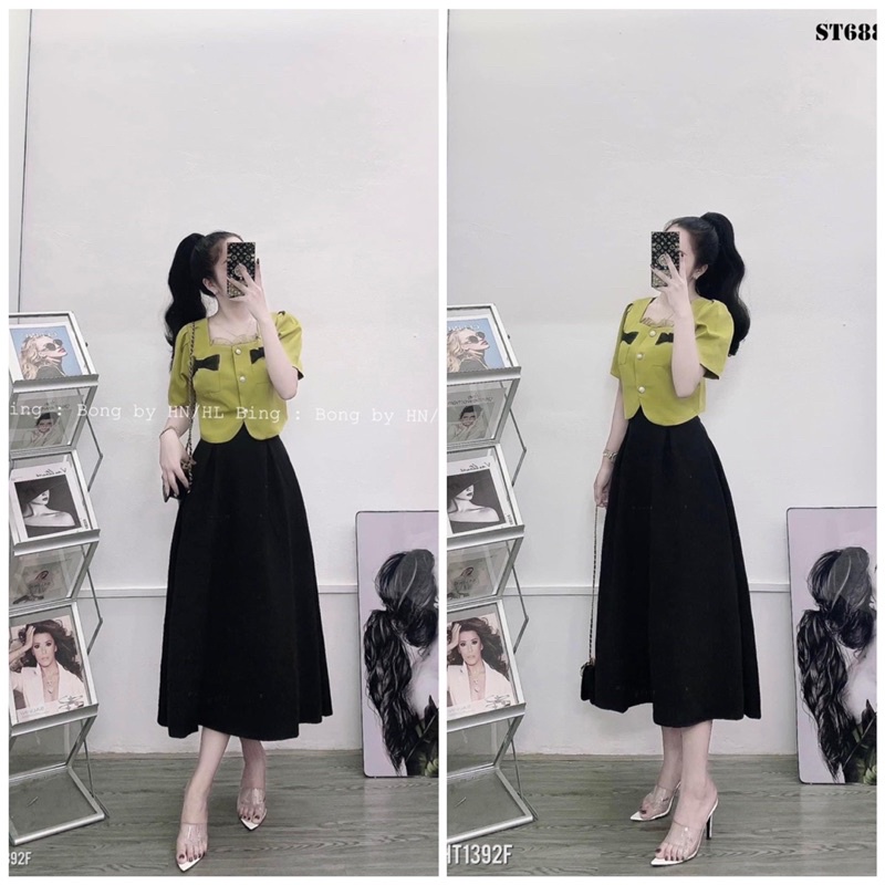 🌈FREESHiP🌈SET ÁO XANH KÈM CHÂN VÁY ĐEN .HÀNG CỰC HOTT.SẴN HÀNG