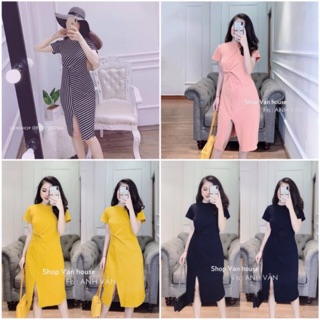 Váy xoắn eo xẻ trước