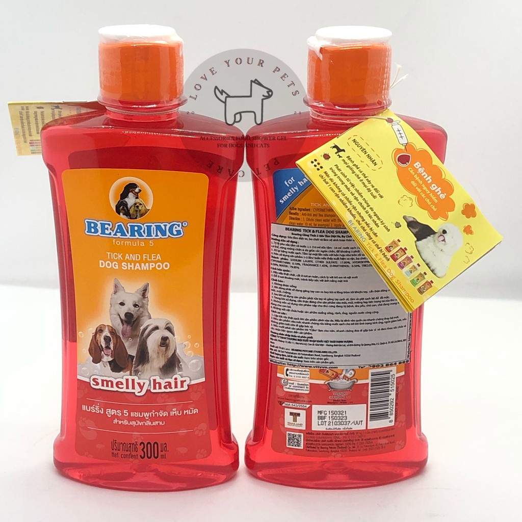 Sữa tắm Bearing (Thái Lan) chuyên diệt ve, bọ chét và khử mùi hôi, lưu hương thơm dành cho chó-chai 300ml