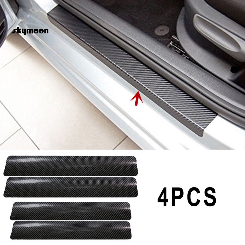 Bộ 4 miếng dán ngưỡng cửa chống xước họa tiết sợi carbon 3D dành cho xe hơi