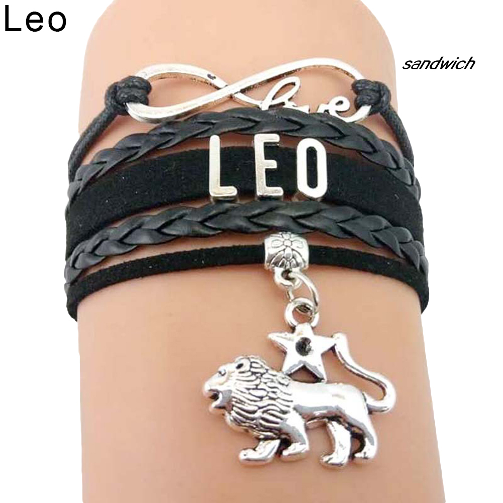 Vòng Tay Da Nhân Tạo Mặt Biểu Tượng 12 Cung Hoàng Đạo Thời Trang