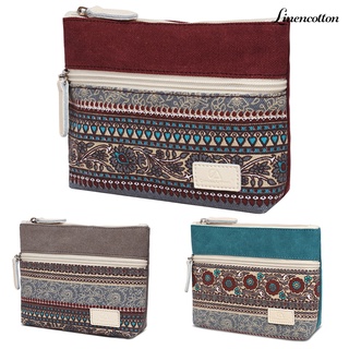 Túi Vải Lanh Canvas Cầm Tay Đựng Tiền Xu / Mỹ Phẩm Có Khóa Kéo Phong Cách Vintage Cho Nữ Ví