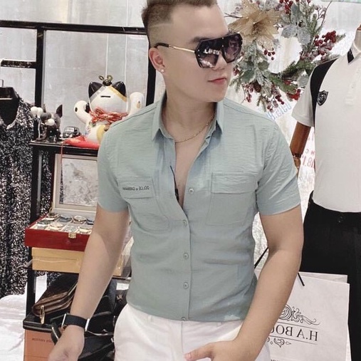 Áo Sơ Mi Nam, Áo Sơ Mi Ngắn Tay Cao Cấp, Áo Sơ Mi Hoạ Tiết Vải Lụa Thoáng Mát, Phong Cách Thời Trang DieuLinh Fashion