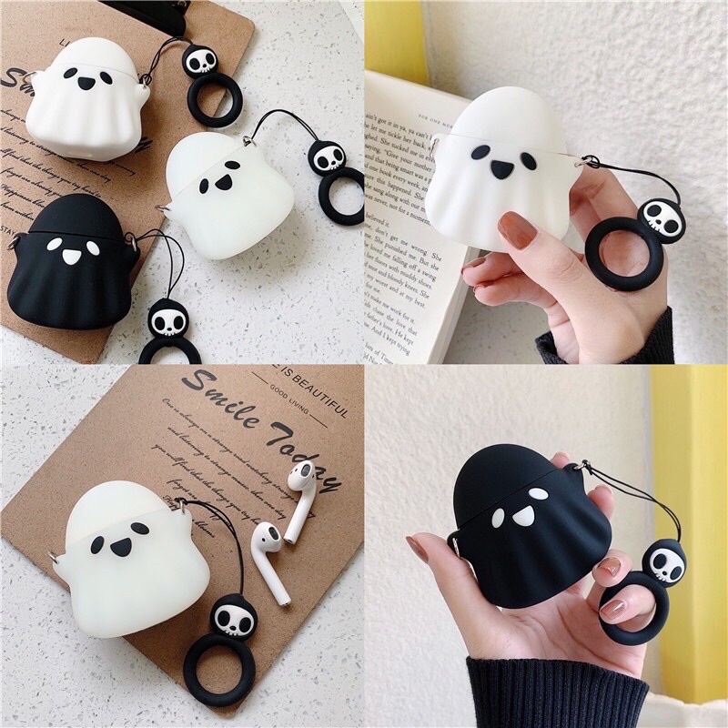 ⚡Tặng kèm móc tay⚡ Case bao airpod silicon 1 2 3 Pro Con Ma - Vỏ bọc đựng tai nghe không dây...Airpods Ghost