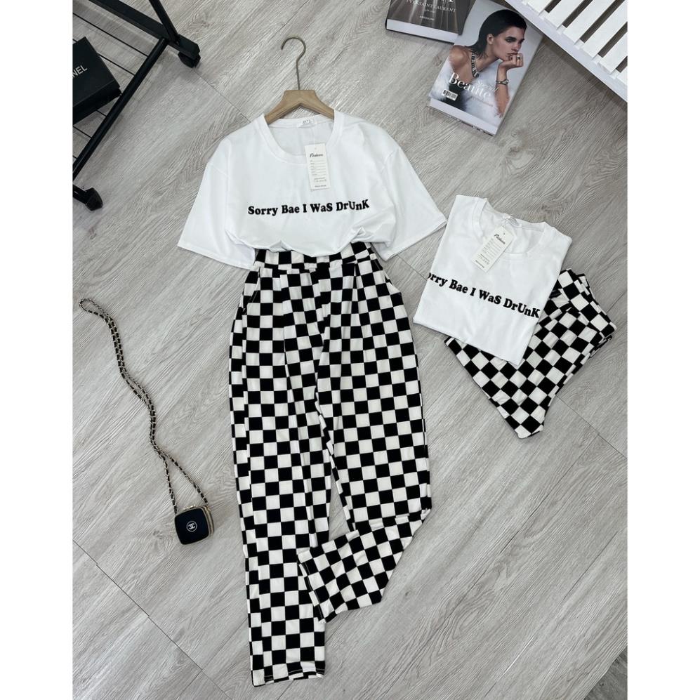 [ 𝐅𝐑𝐄𝐄 𝐒𝐇𝐈𝐏 ] SÉT BỘ ÁO THUN MIX QUẦN KẺ Ô ĐỒ BỘ NỮ ĐI CHƠI XUÂN HÈ