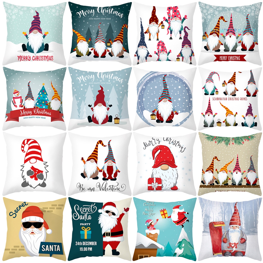 Gối từ polyester họa tiết giáng sinh chú lùn che mặt dùng trong gia đình