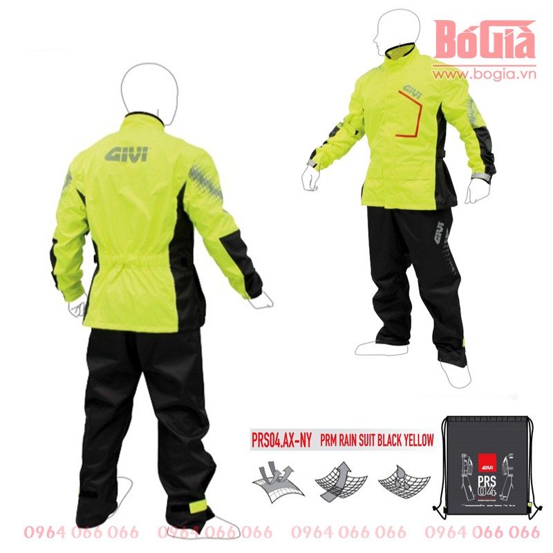 Áo mưa Givi PRS04 cao cấp chống bám nước - Áo mưa bộ Givi cho Biker đi phượt