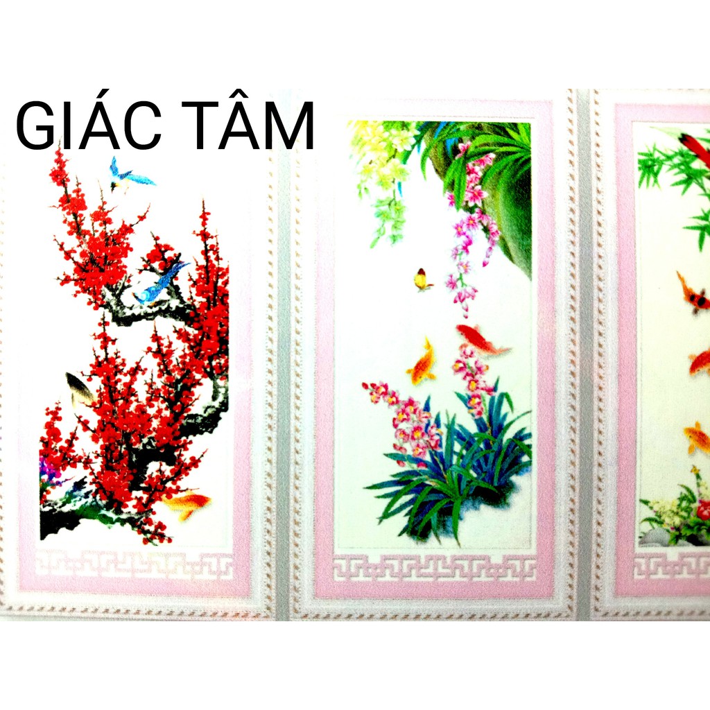 Tranh đá TỨ QUÝ - 141x75cm - 77676 - MAI LAN TRÚC CÚC BÔNG HOA CHIM CÁ - tranh đá chưa làm - chưa gắn đá - chưa đính đá