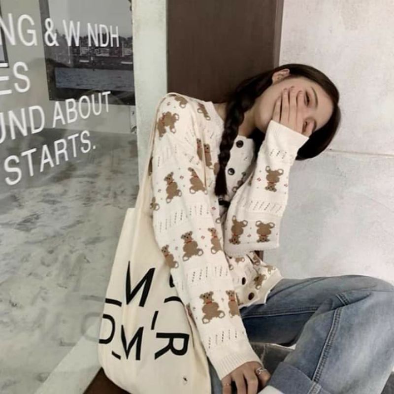Áo len Cardigan họa tiết hình gấu 🐻