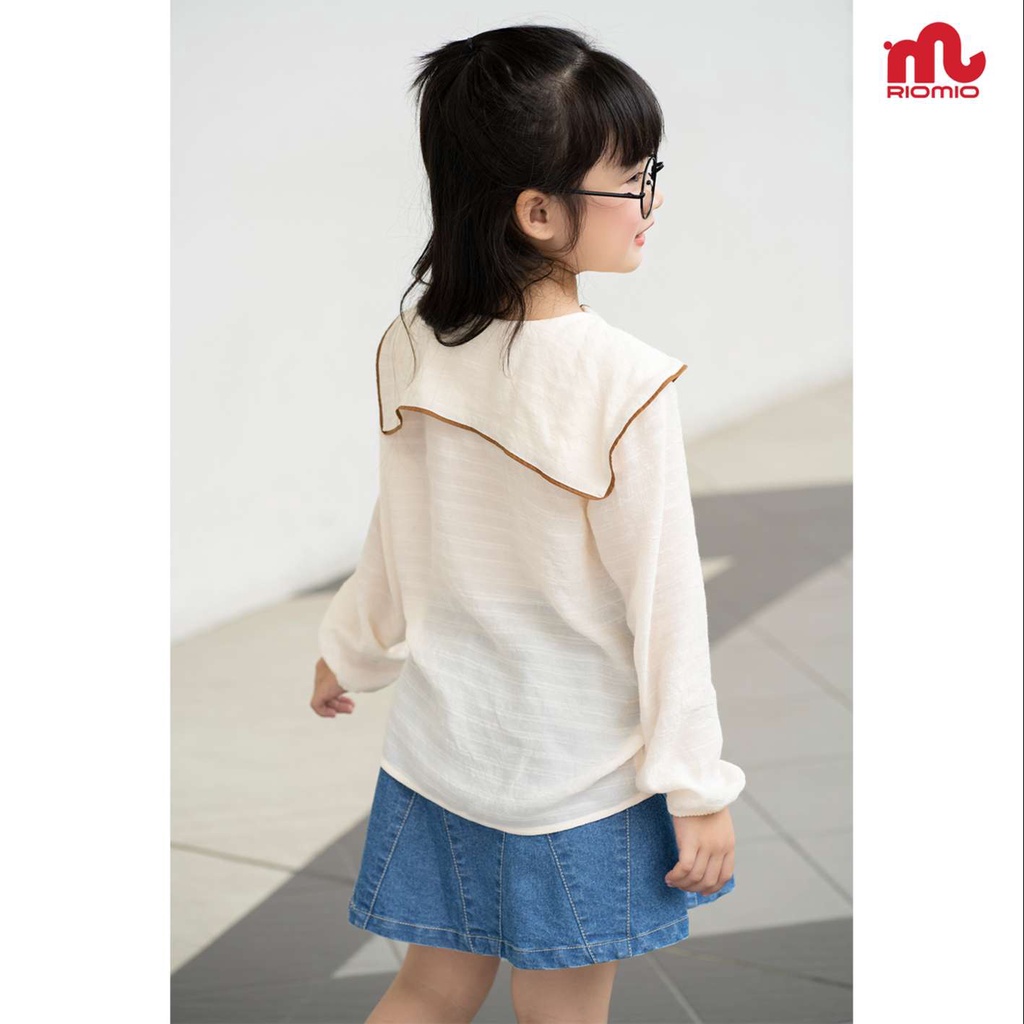 Áo sơ mi cho bé gái 5-12 tuổi size 20-50kg RIOMIO dài tay cổ bèo đồng phục đi học đi chơi chất đũi mềm mát - RA283