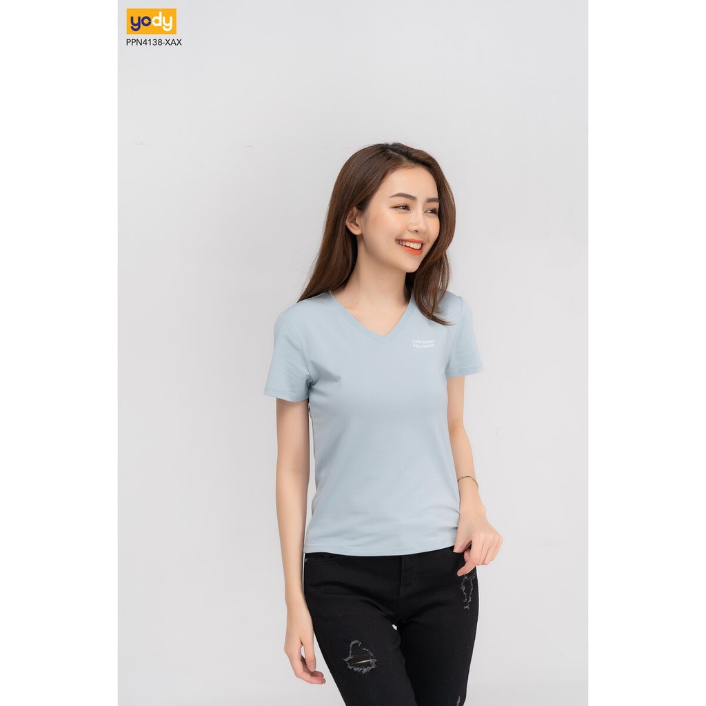 Áo thun nữ YODY cổ tim cotton ôm ngắn tay mềm mịn và dịu nhẹ cho da PPN4138 | BigBuy360 - bigbuy360.vn