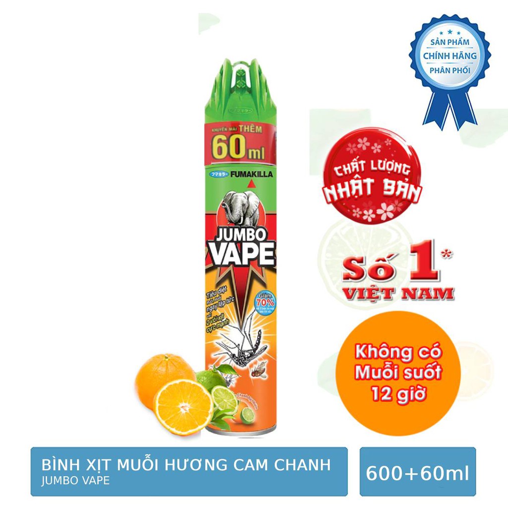 Bình xịt muỗi Jumbo Vape hương Cam Chanh 600ml tặng 60ml - Đồ gia dụng Hoàng Kim