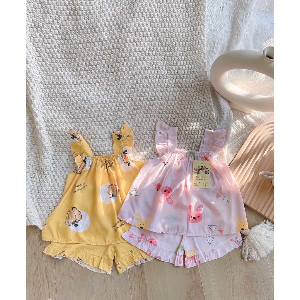 Đồ Bộ Áo Cánh Tiên Viền Bèo Quần Lưng Thun Bé Gái Size 1 - 4 Tuổi TIEMNHAROSE - DB8061