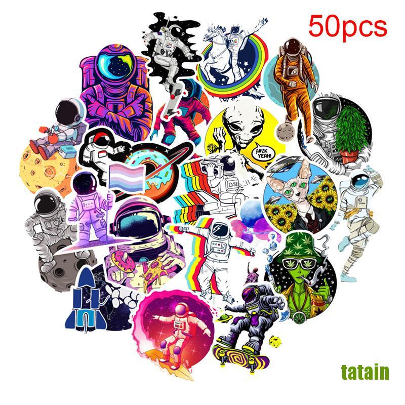 Bộ 50 Miếng Dán Trang Trí Ván Trượt / Laptop / Vali Hình Phi Hành Gia Graffiti Vui Nhộn Diy