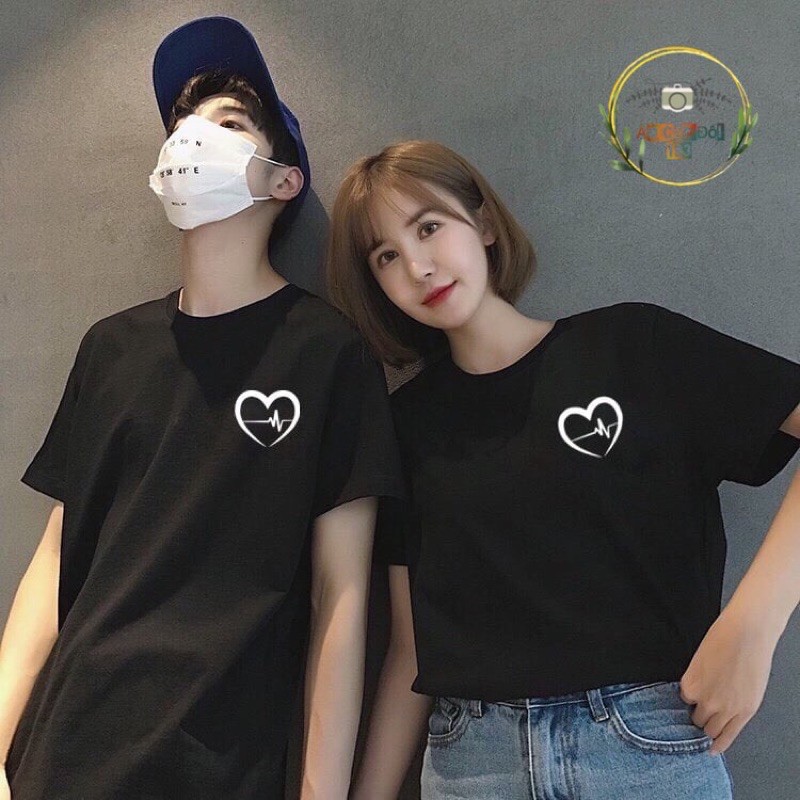 Áo thun đôi in tim unisex