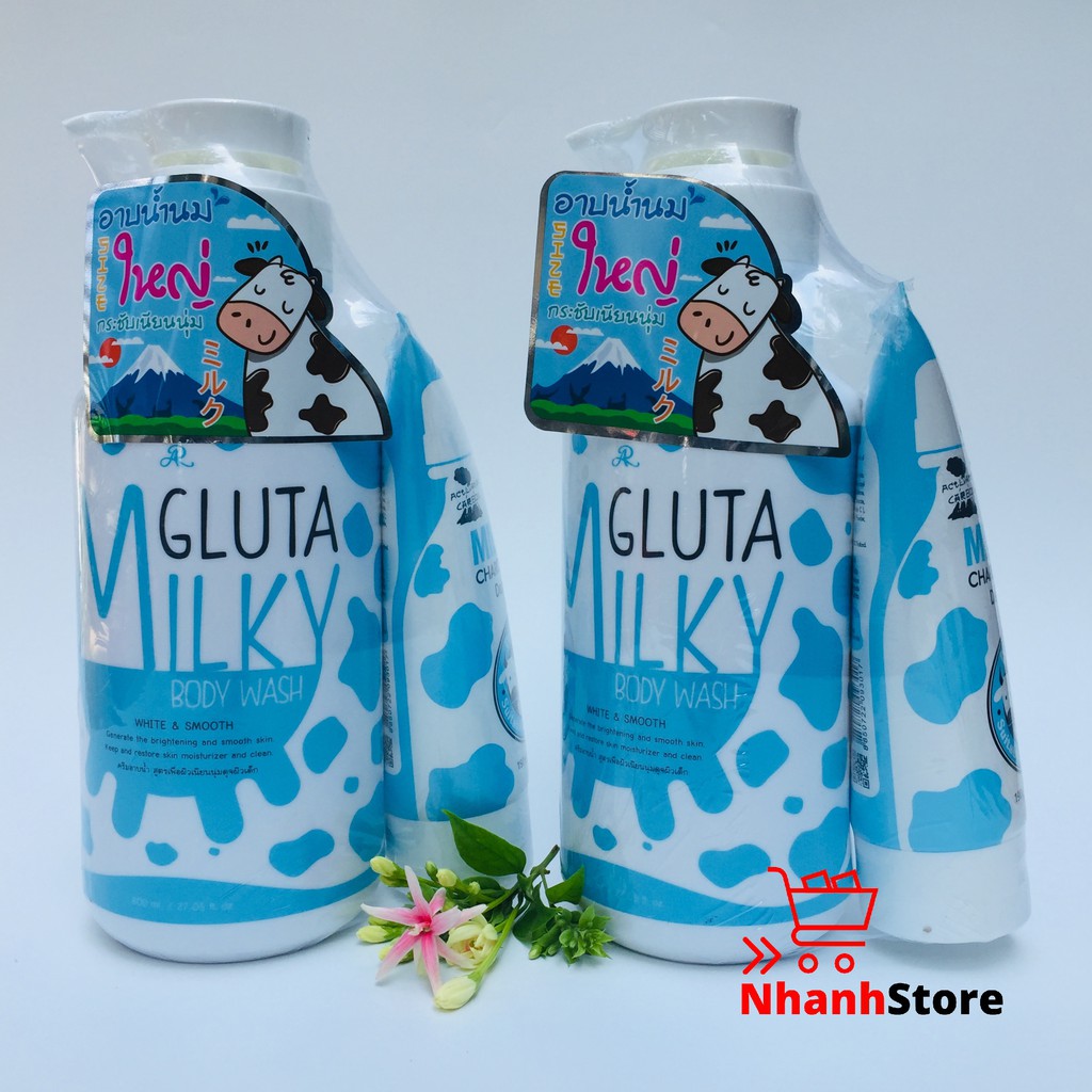 Sữa tắm và sữa rửa mặt Gluta Milky 800ml Thái Lan