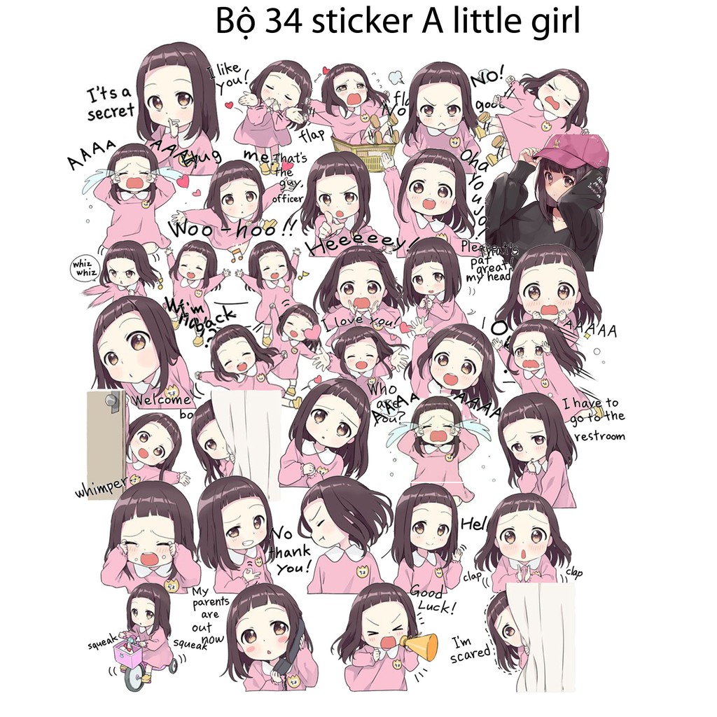 Bộ Sticker anime A little girl (Nhiều mẫu)
