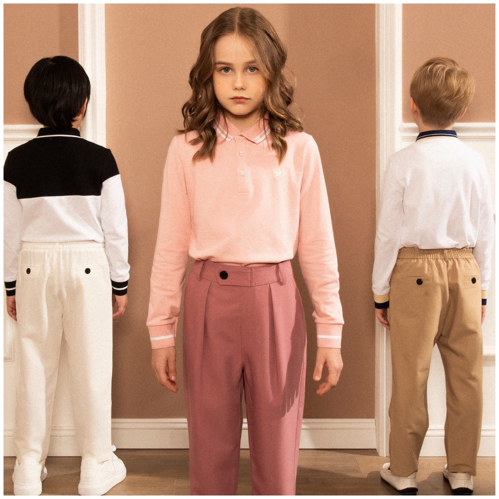 Quần dài kaki bé gái 137KIDS màu hồng xinh xắn thiết kế cạp chun co giãn