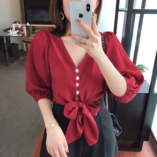 Áo kiểu voan cổ v cột eo