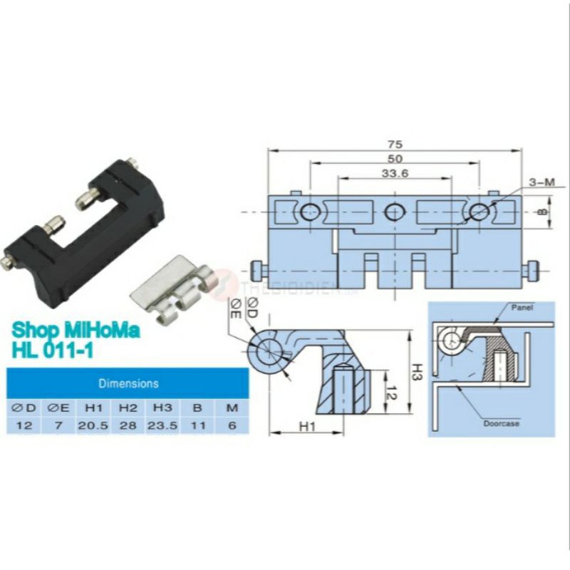 BẢN LỀ TỦ ĐIỆN HL011- BẢN LỀ ÂM 2 CHỐT LỚN HL011