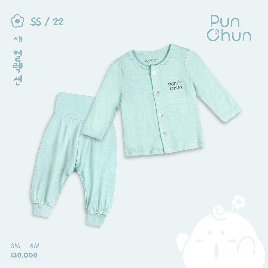 Bộ Quần Áo Dài Punchun Quần Cạp Cao Màu Paster - Quần Áo Sơ Sinh, Bé Trai, Bé Gái, Newborn