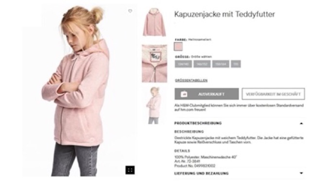Áo khoác nỉ H&M lót lông cừu