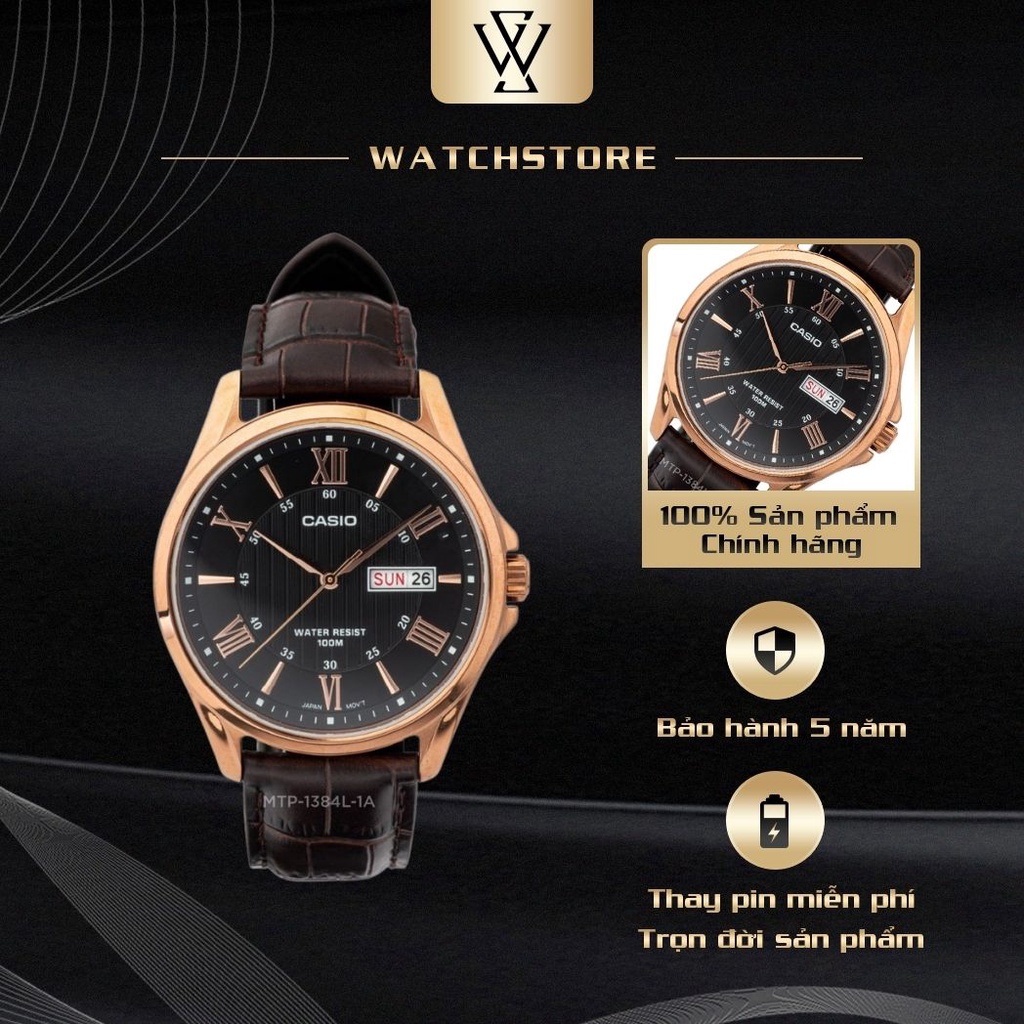 Đồng Hồ Quartz Nam Casio WATCHSTORE MTP-1384L-1AVDF Thiết Kế Mặt Kính Khoáng 41mm, Dây Da Nâu Và Vỏ Thép Không Gỉ