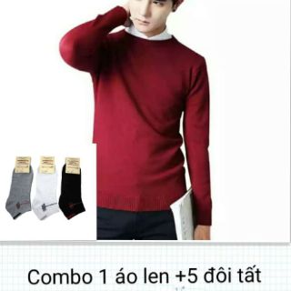 Combo áo len trơn cổ lọ + 5 đôi tất