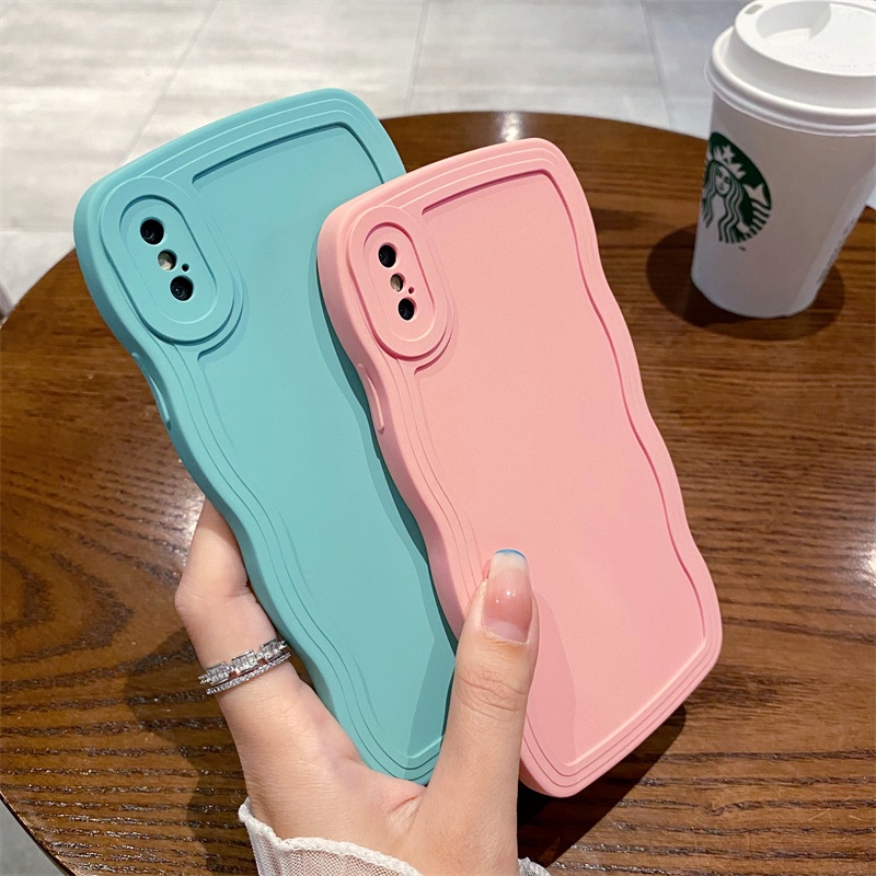 Ốp Điện Thoại Màu Kẹo Trơn Viền Gợn Sóng Sang Trọng Chống Sốc Cho iPhone 7 Plus 8 Plus x xs max xr 11 Pro max 12 Pro