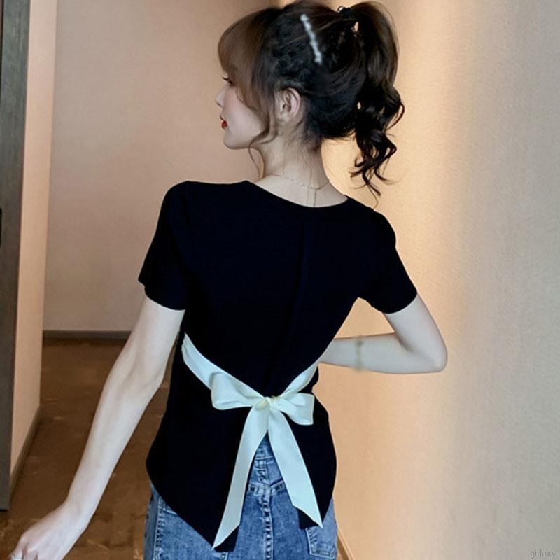 Áo Thun Nữ Ngắn Tay Cổ Tròn Thời Trang Hàn