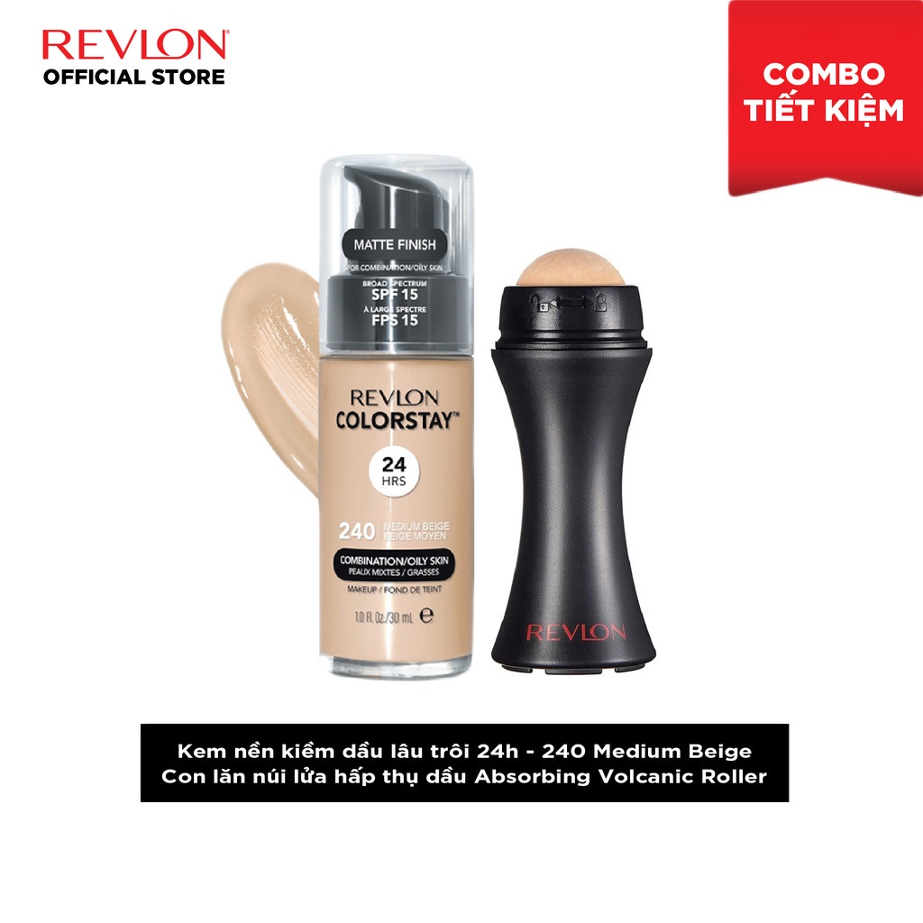 [Combo] Thanh lăn núi lửa hấp thụ dầu Revlon Oil Absorbing Volcanic Roller + Kem nền kiềm dầu Colorstay 24h SPF 15 30ml