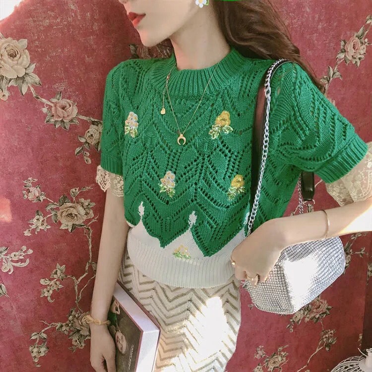 Áo Len Tay Lửng Thêu Hoa Thời Trang Nữ Tính  tao bao