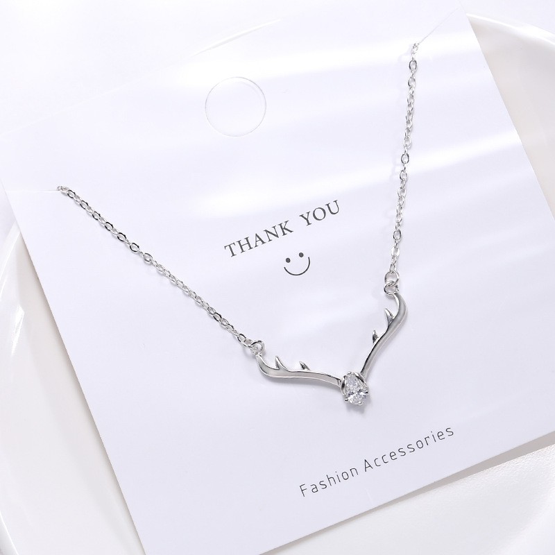 Dây Chuyền Nữ Bạc S925 Sừng Tuần Lộc Đính Đá Opal VCVAA181.  Vòng Cổ Nữ Bạc20Silver