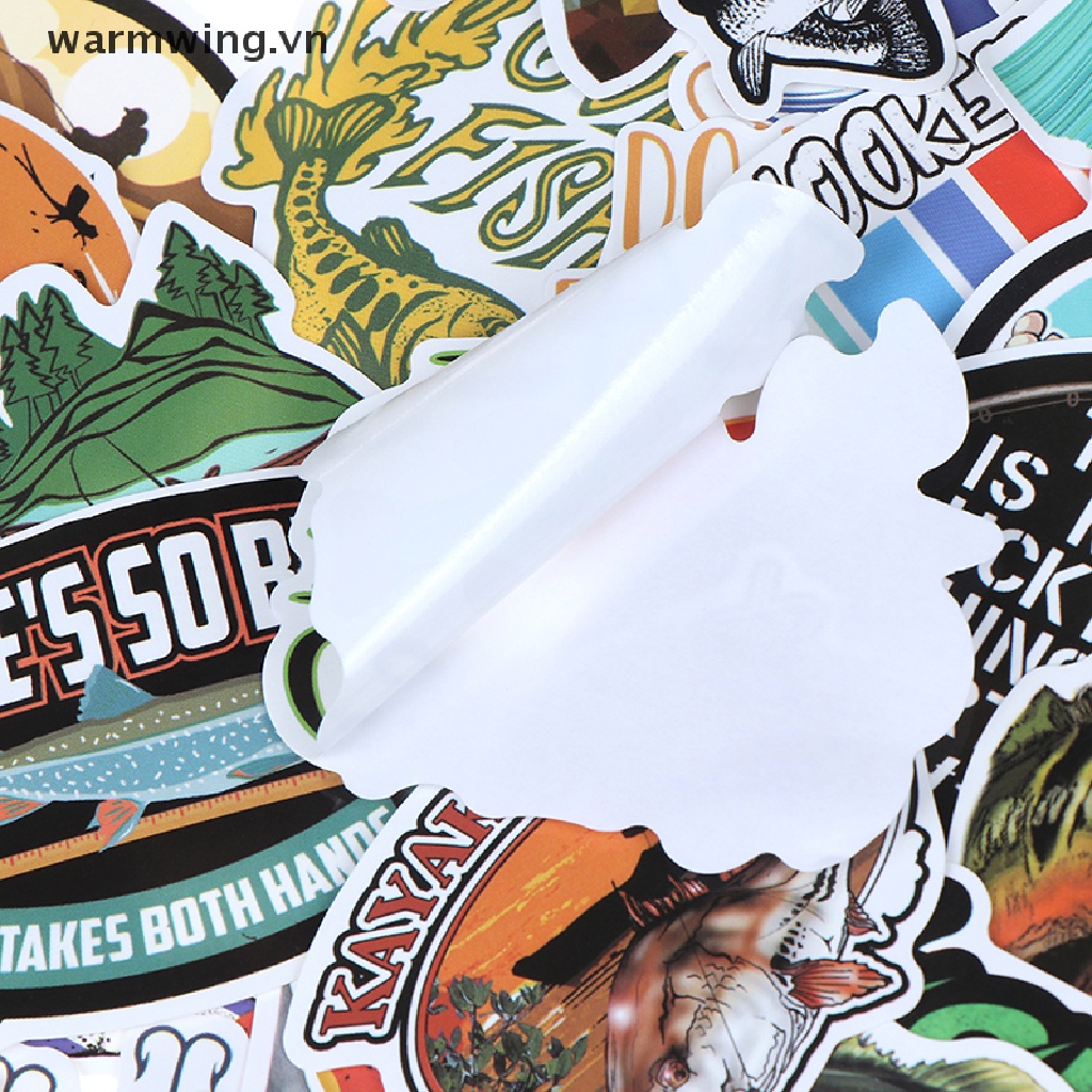 【warmwing】 65Pcs Funny Fisherman Go Fishing Sticker Outdoor Suitcase Laptop Guitar Sticker .