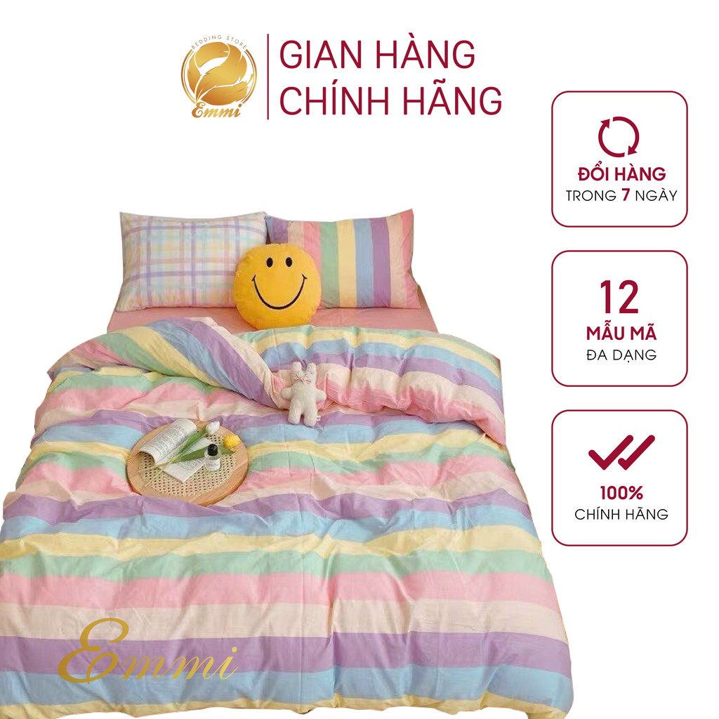 Bộ chăn ga gối, cotton poly Emmi bedding mẫu xinh, chăn ga Hàn Quốc đủ size miến phí bo chun