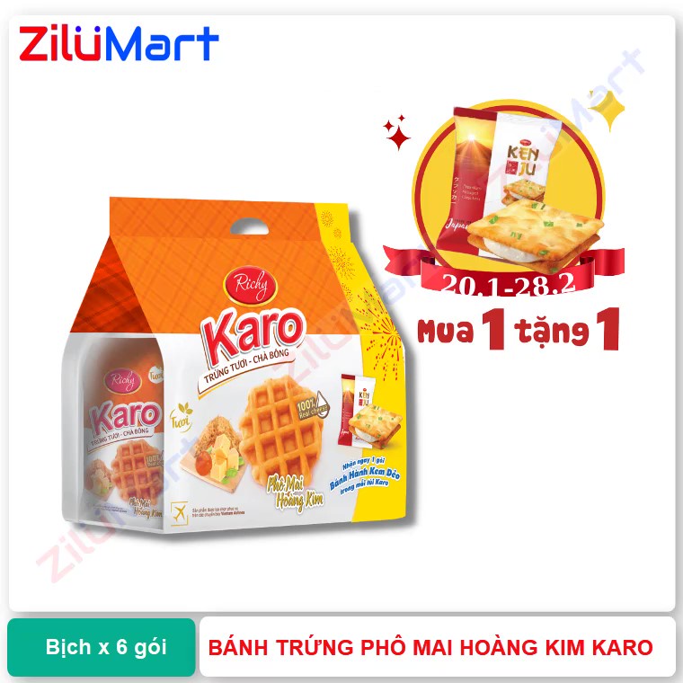 Bịch 6 gói bánh trứng tươi phô mai hoàng kim Karo loại 156g