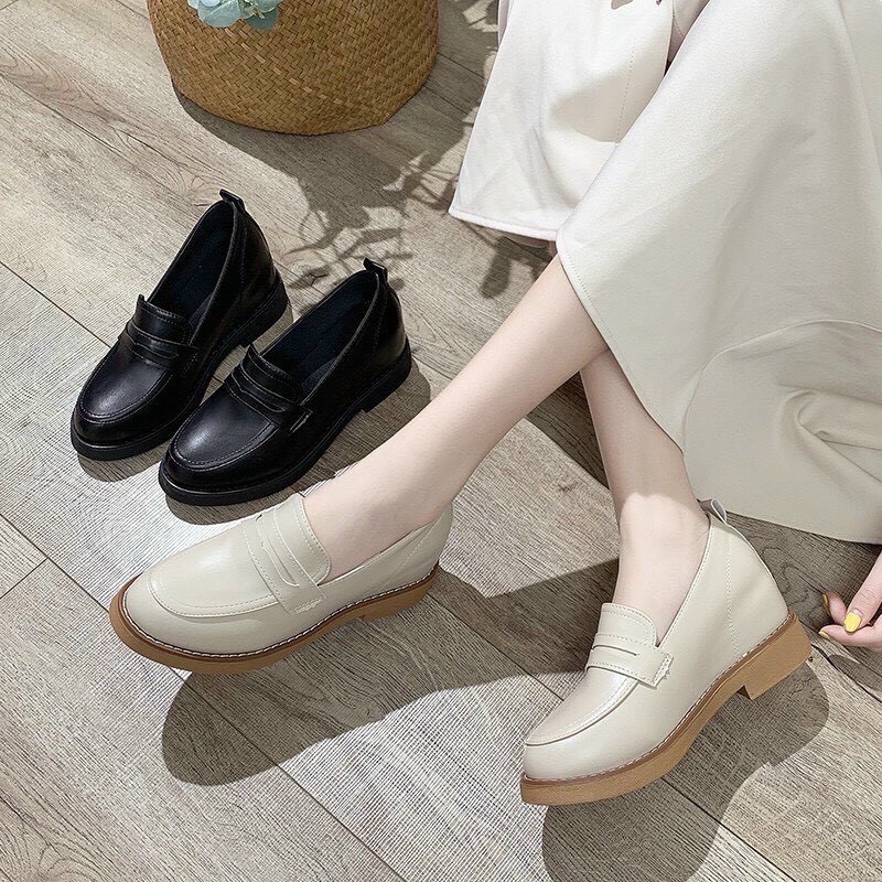Giày lười mũi tròn gót 3cm phong cách Hàn Quốc cực hót