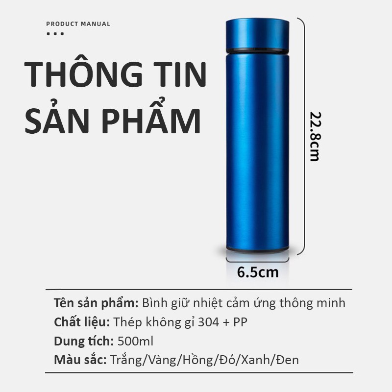 Bình giữ nhiệt màn hình led báo nhiệt độ 500ml inox cách nhiệt